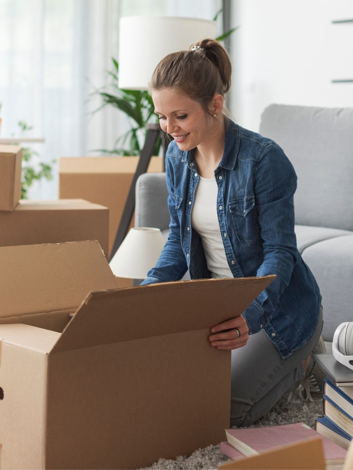 Woman unpacking moving box