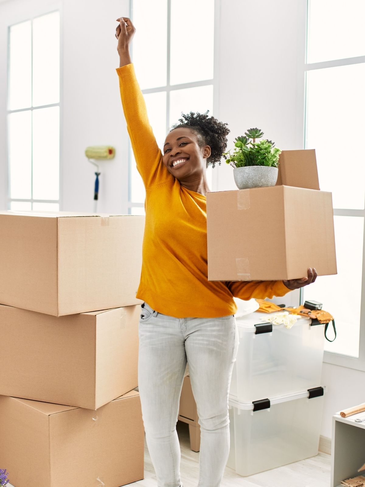 Woman with moving boxes
